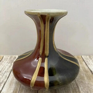 VINTAGE RED BROWN GOLD GLAZE MID CENTURY VASE HOME DECOR COLLECTIBLES 6.25”